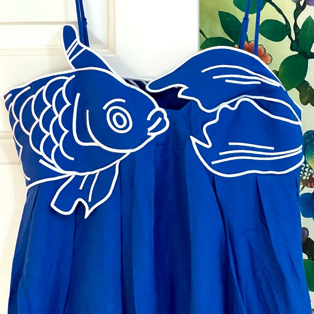 πΊπHPππΊ NWT Farm Rio Blue Fish Top Maxi Dress - Picture 11 of 16